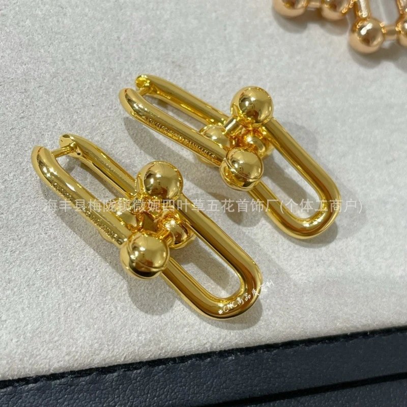 Design Link Motif Gold Hoop Earrings Jewelry