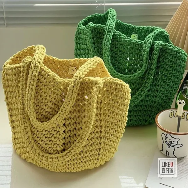 Design Handcrafted Crochet Tote Bag Green Tote Bag - 13