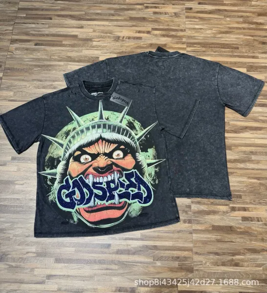 Godspeed Statue of Liberty Graphic Acid Wash T-Shirt - 1