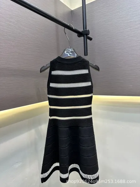 Saint Laurent Striped Knit Dress Black and Silver - 5