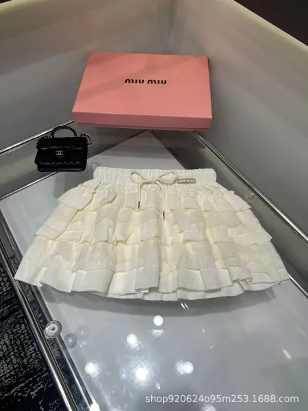 Miu Miu Tiered Ruffle Skirt White - 4