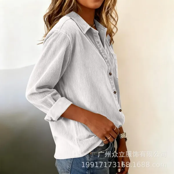 Design Corduroy Button-Up Shirt Forest Green Tops Shirt - 22