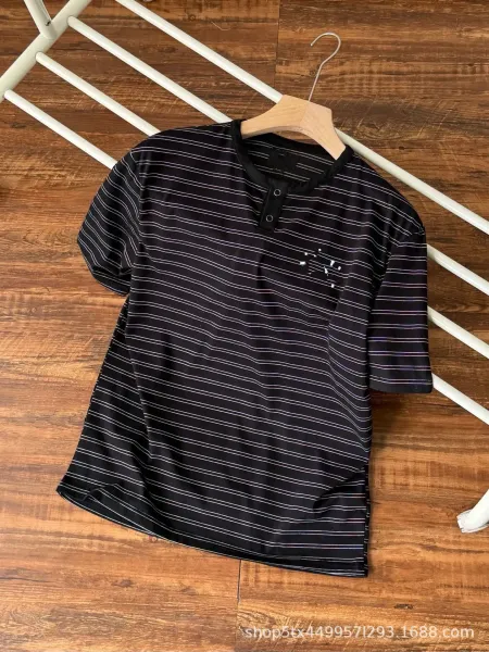 Design Striped Henley T-Shirt Black - 1