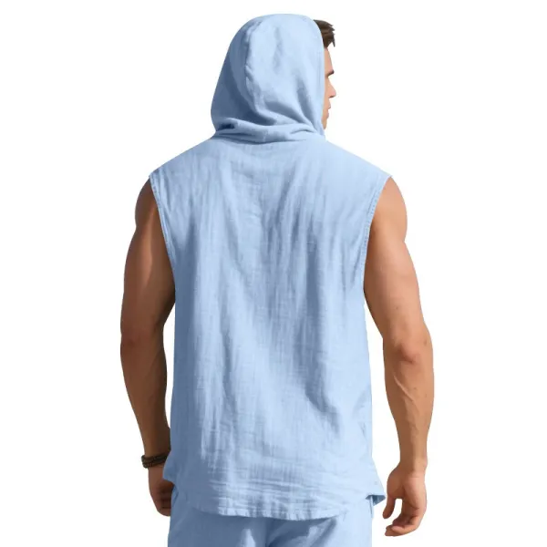 Design Sleeveless Hooded Button-Up Shirt White Tops - 25
