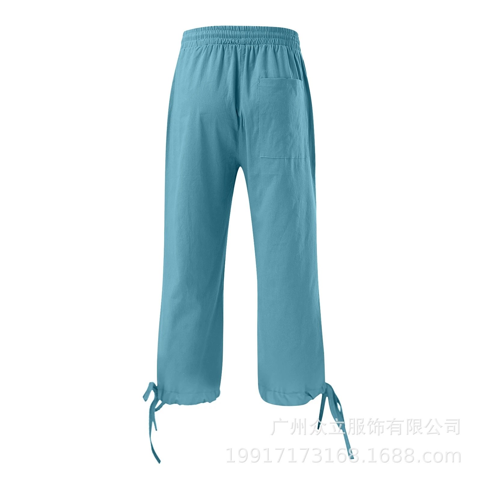 Design Capri Pants Light Blue Drawstring Waist with Cuff Ties - 18