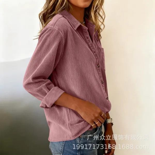 Design Corduroy Button-Up Shirt Forest Green Tops Shirt - 29