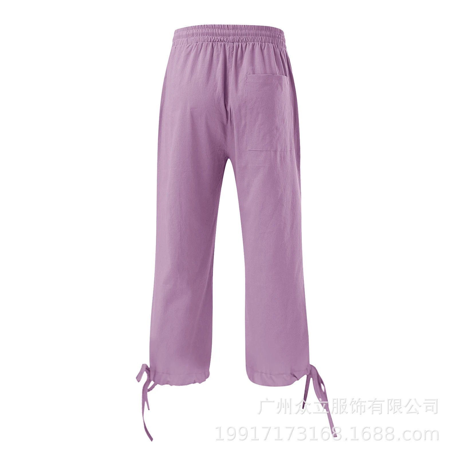 Design Capri Pants Light Blue Drawstring Waist with Cuff Ties - 19