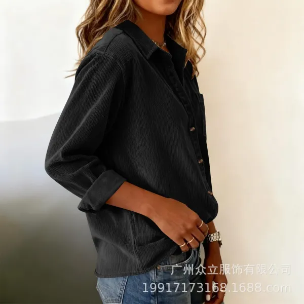 Design Corduroy Button-Up Shirt Forest Green Tops Shirt - 34