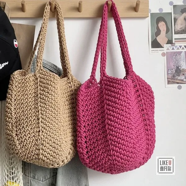 Design Handcrafted Crochet Tote Bag Green Tote Bag - 43