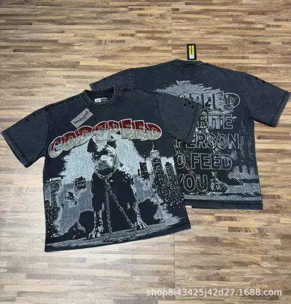 Godspeed Pitbull Graphic Distressed Black T-Shirt - 1