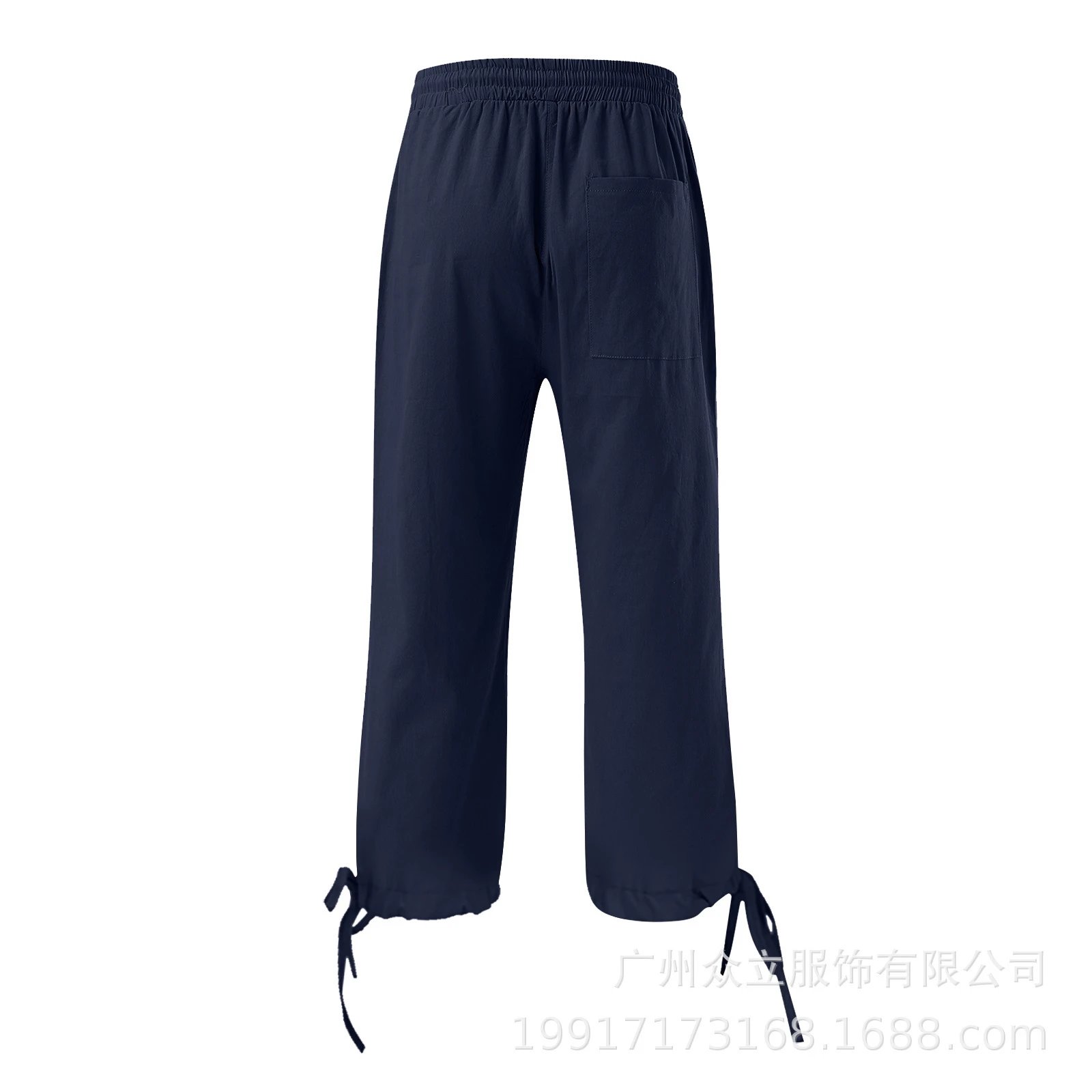 Design Capri Pants Light Blue Drawstring Waist with Cuff Ties - 27