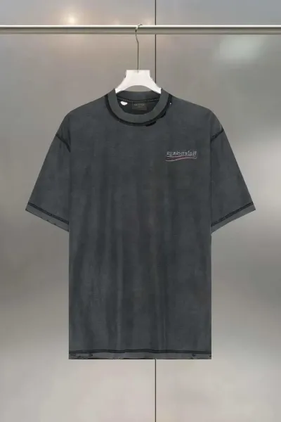 Balenciaga Distressed Logo T-Shirt Gray - 1