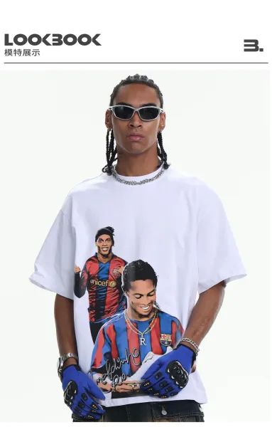 FC Barcelona Ronaldinho Tribute Graphic T-Shirt Beige - 21