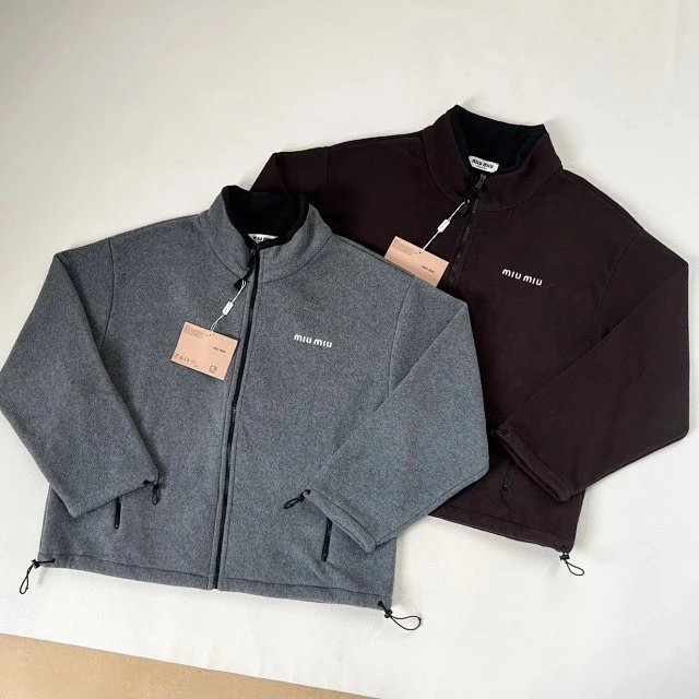 Miu Miu Oversized Fleece Jacket Gray Outerwear - 21
