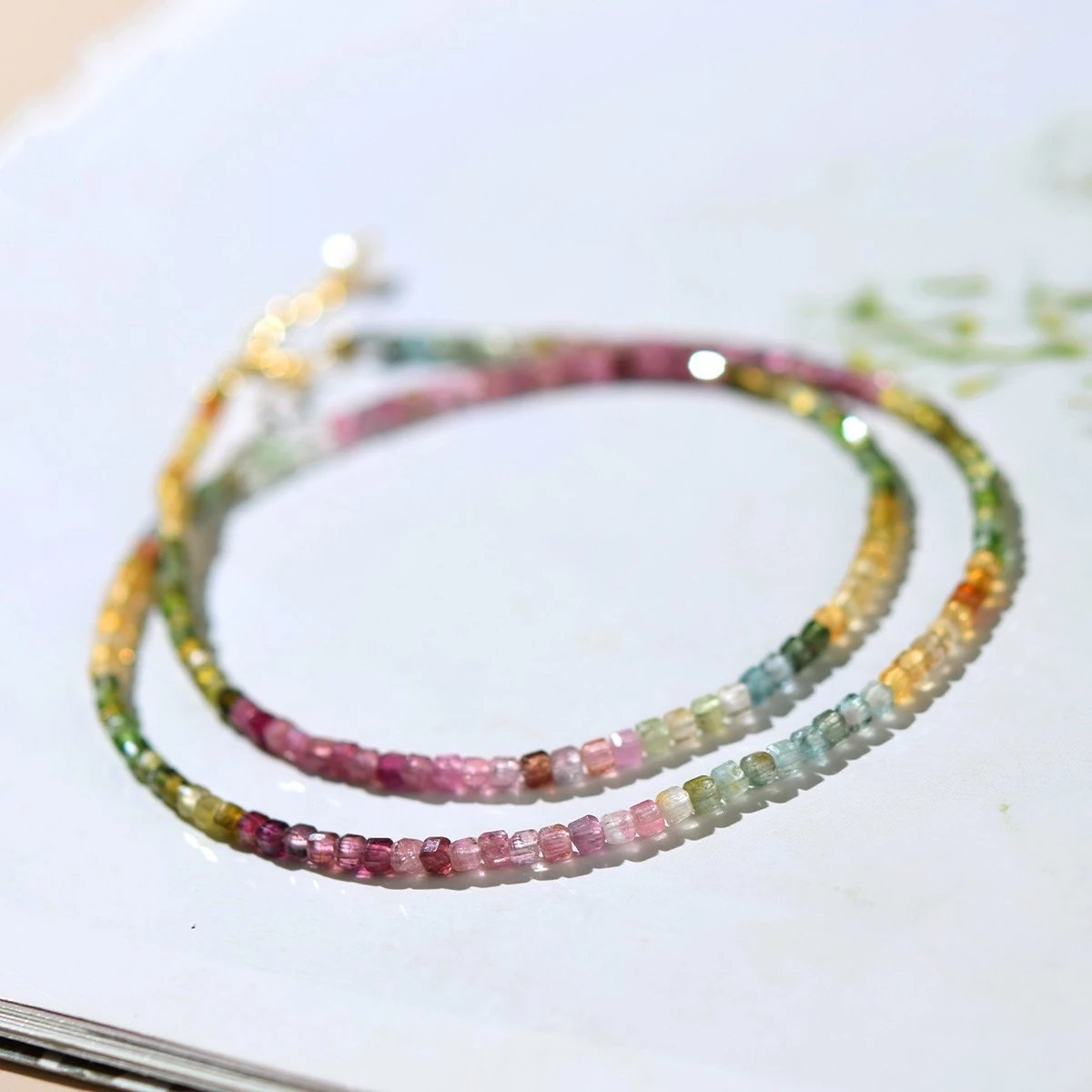 Multicolor Tourmaline Square Bead Choker Necklace
