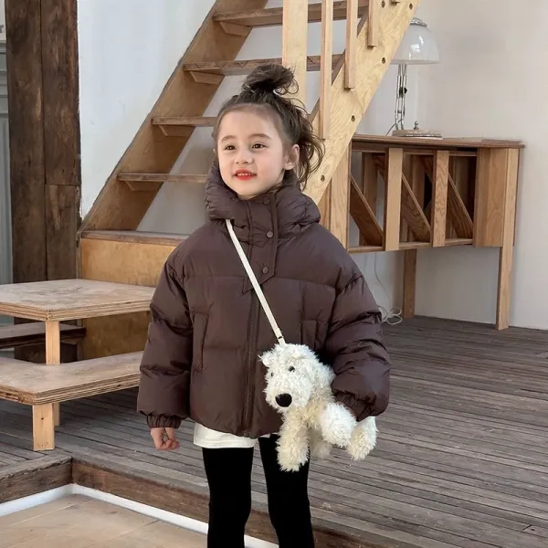 Design Puffer Jacket Black with Faux Fur Earmuffs + Polka Dot Corduroy Pants Cream Kids Outerwear Set - 10