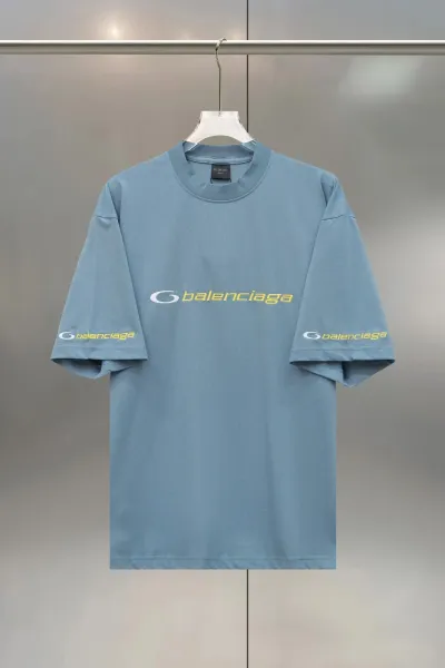 Balenciaga Logo Print Oversized T-Shirt Light Blue - 1