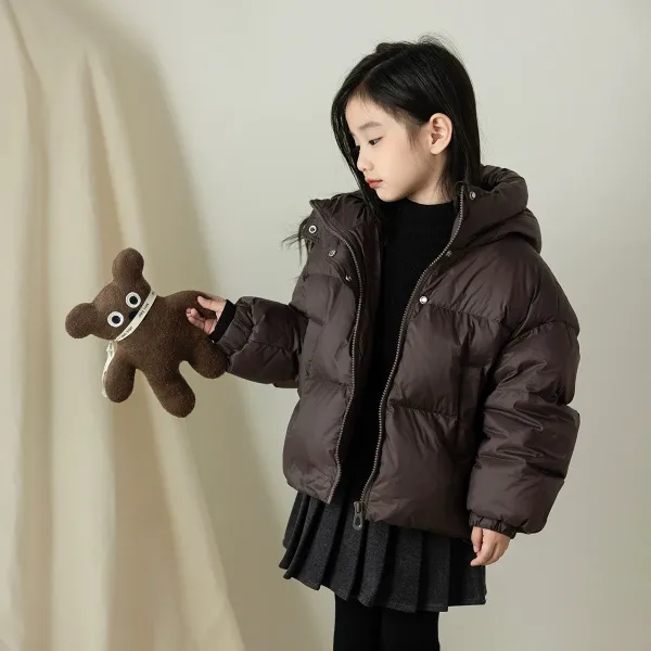 Design Puffer Jacket Black with Faux Fur Earmuffs + Polka Dot Corduroy Pants Cream Kids Outerwear Set - 9