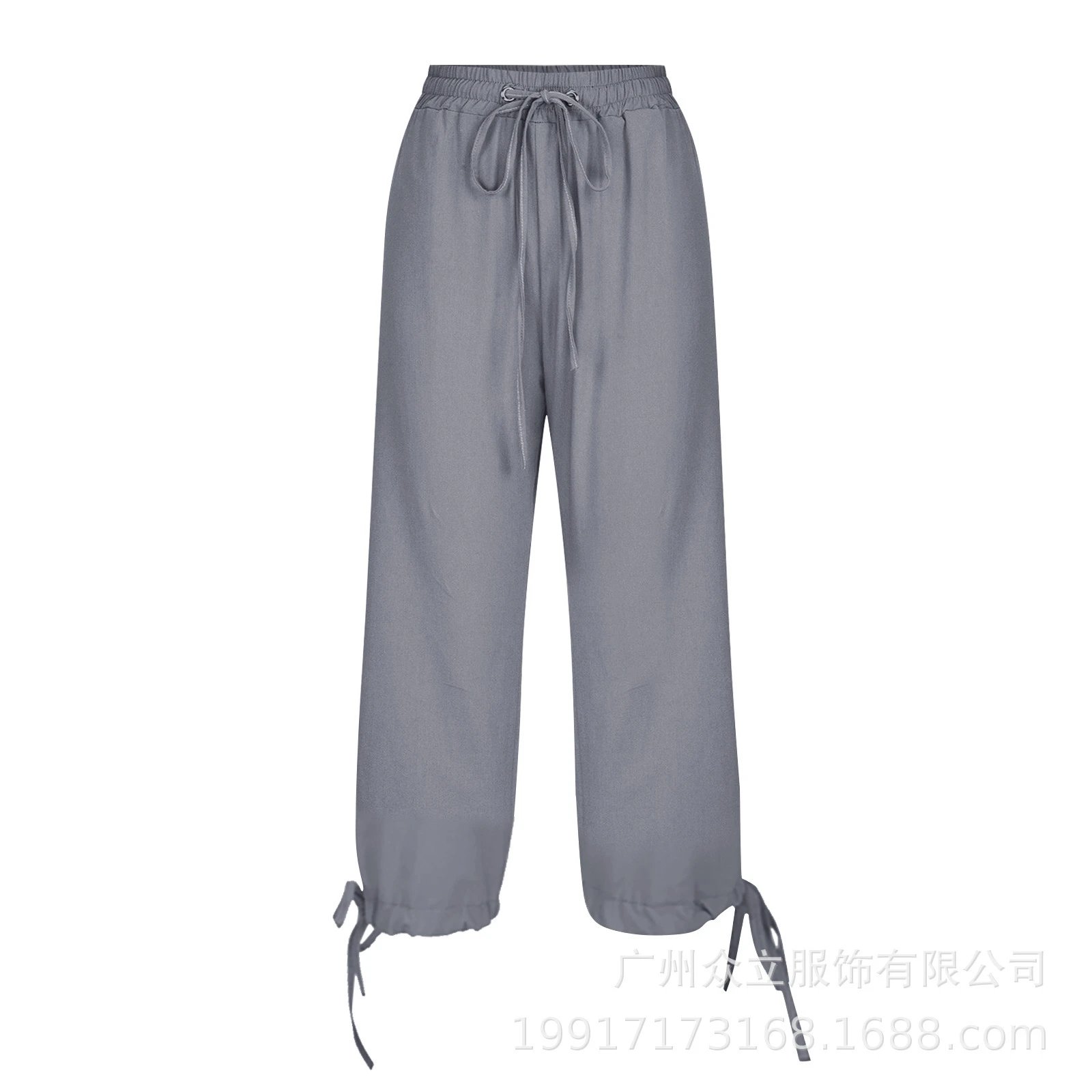 Design Capri Pants Light Blue Drawstring Waist with Cuff Ties - 43