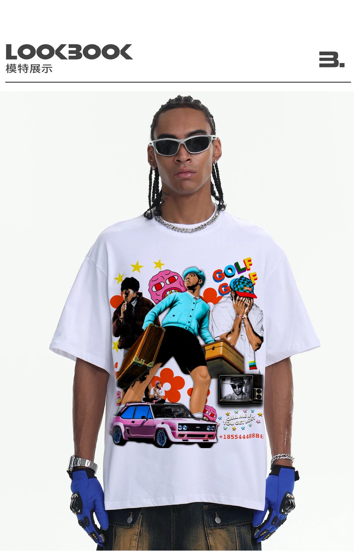 A Bathing Ape GOLF WANG x Tyler, The Creator Graphic Print Oversized T-Shirt White T-Shirts - 16