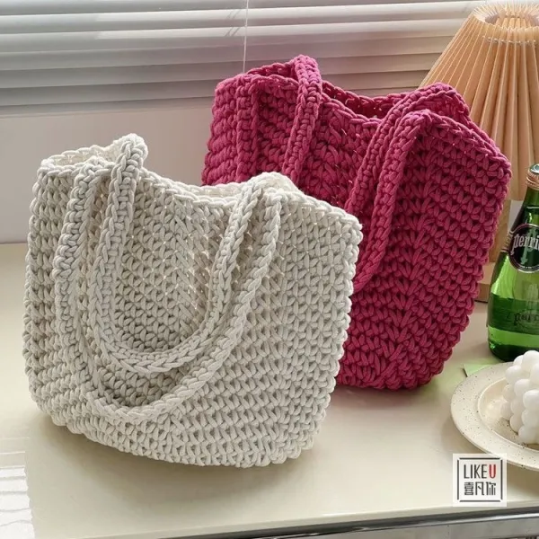 Design Handcrafted Crochet Tote Bag Green Tote Bag - 11