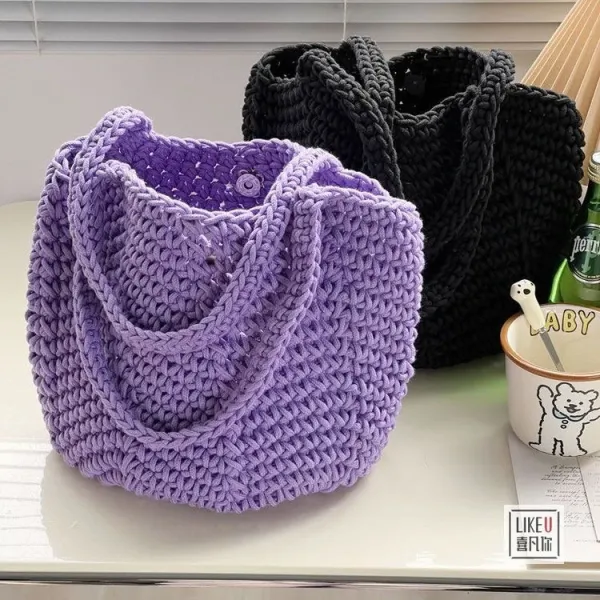 Design Handcrafted Crochet Tote Bag Green Tote Bag - 12