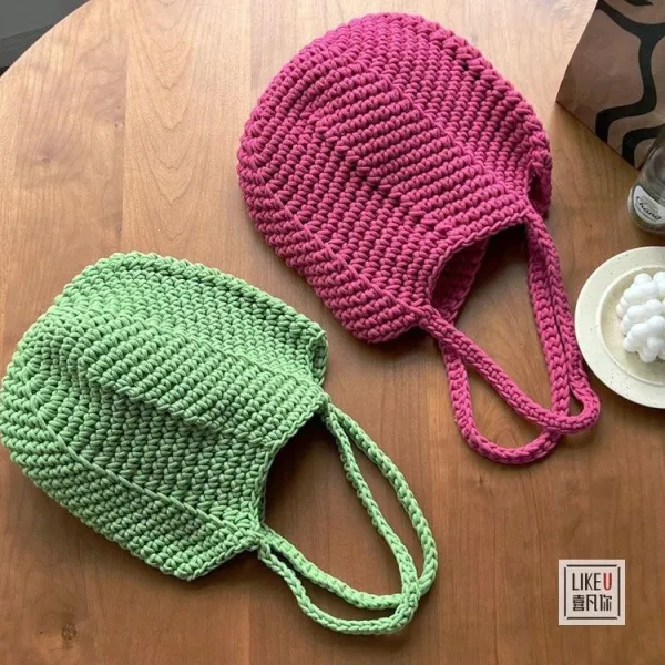 Design Handcrafted Crochet Tote Bag Green Tote Bag - 16