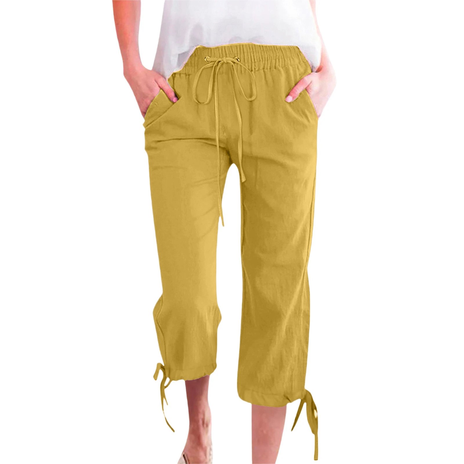 Design Capri Pants Light Blue Drawstring Waist with Cuff Ties - 49