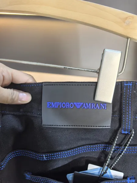 Emporio Armani Black Jeans with Blue Stitching and Eagle Logo - 7