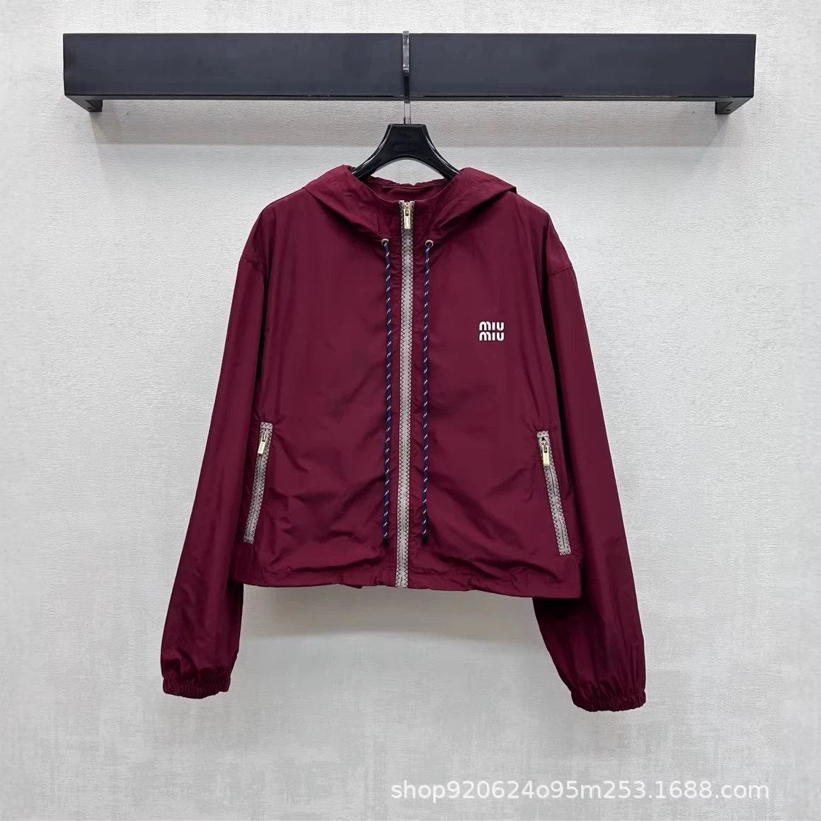 Miu Miu Burgundy Hooded Windbreaker And Shorts Set Sporty