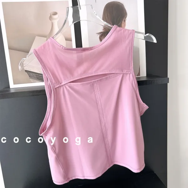 Design Coco Yoga Cut-Out Back Tank Top Pink Vest Top - 1