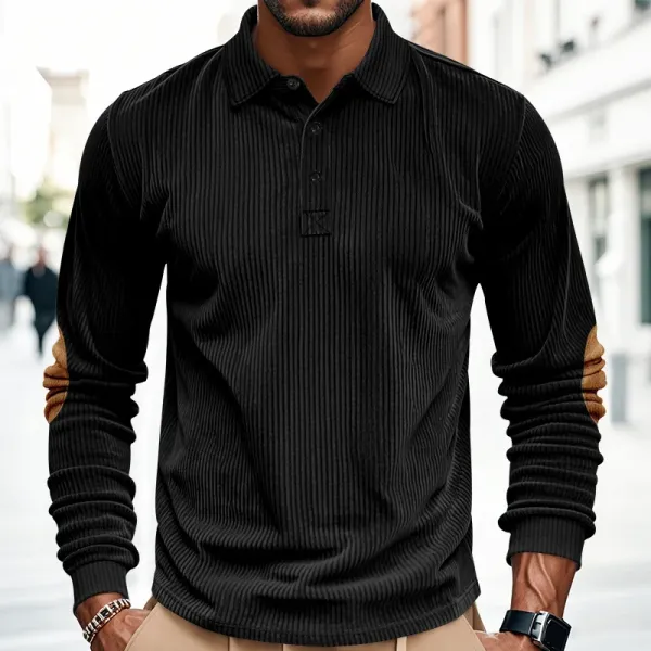 Design Corduroy Polo Shirt with Elbow Patches Black Tops.polo - 23
