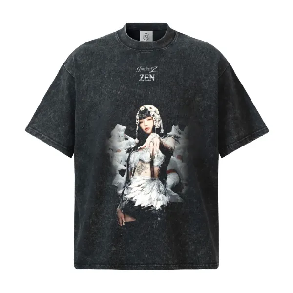 Design ZEN Ima Keep It Z Graphic Oversized Washed Black T-Shirt T-Shirts - 1