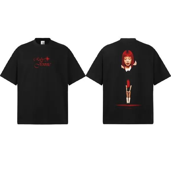 Design Jennie x Ruby 'Ruby' Black Oversized Graphic T-Shirt T-Shirts - 1