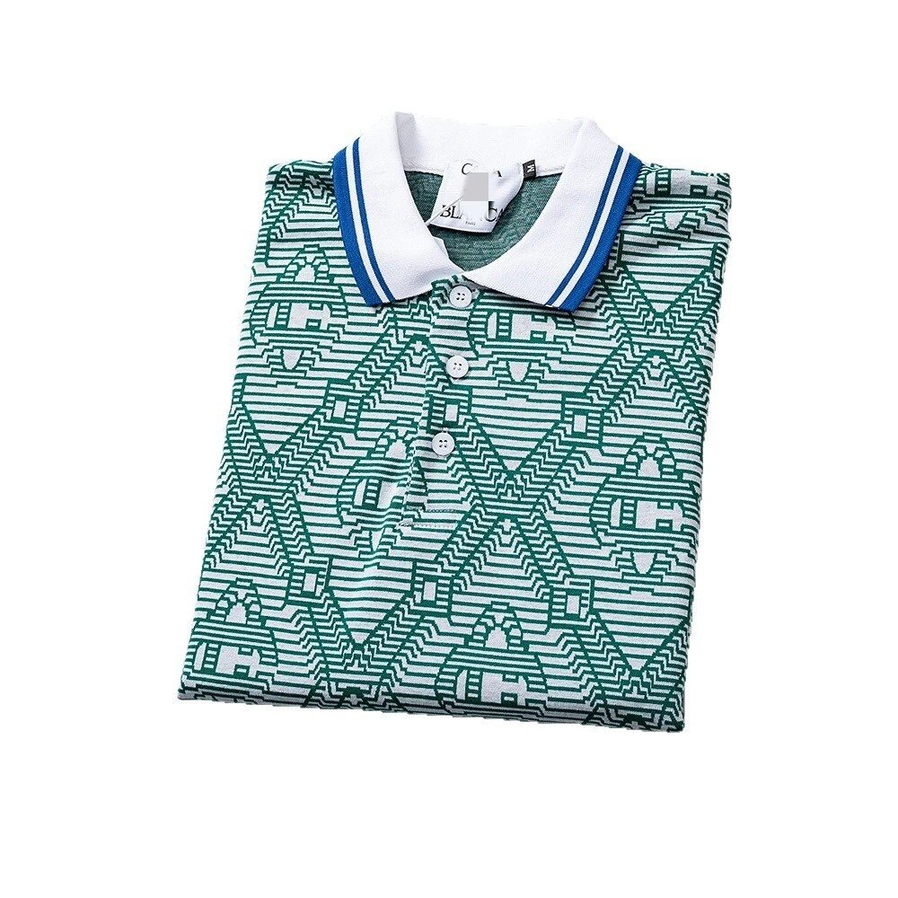 Geometric Pattern Polo Shirt White Collar Classic Fit