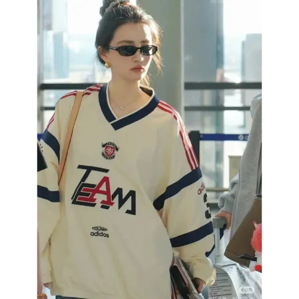 Adidas Originals TEA Windbreaker Cream with Navy and Red Stripes - 6