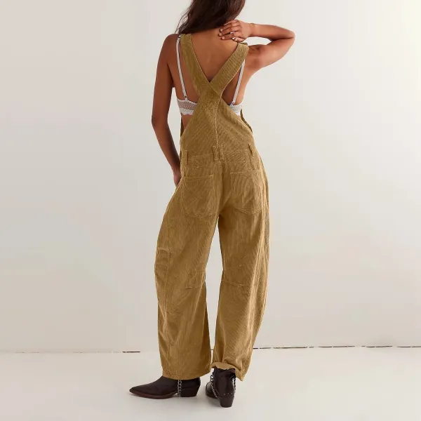 Design Black Corduroy Wide-Leg Overalls Pants - 12