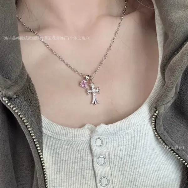 Design Cross Pendant Necklace with Crystal Accents Silver Jewelry - 11