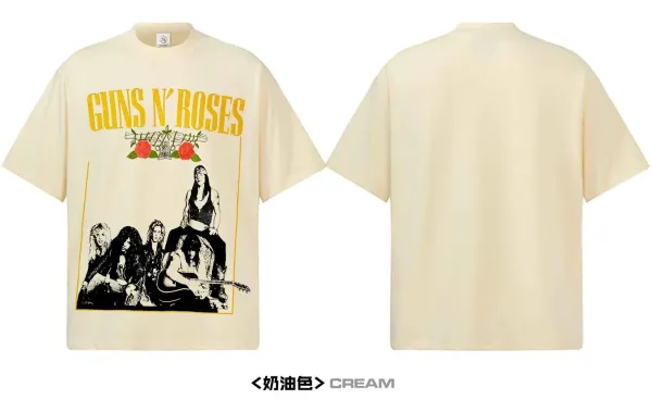 Design Guns N' Roses Band Graphic T-Shirt Beige T-Shirts - 11