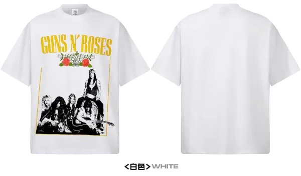 Design Guns N' Roses Band Graphic T-Shirt Beige T-Shirts - 12