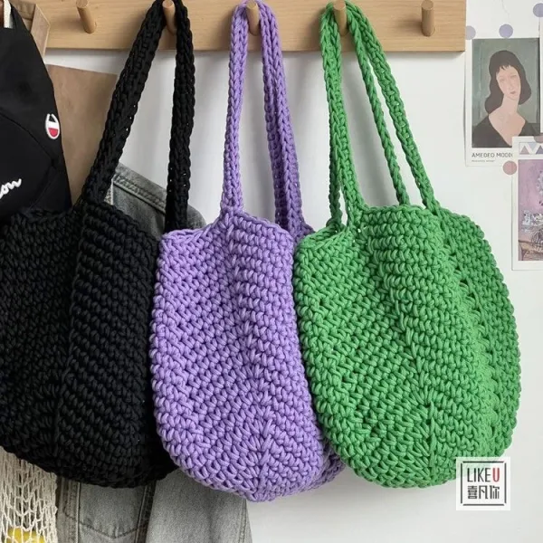 Design Handcrafted Crochet Tote Bag Green Tote Bag - 41