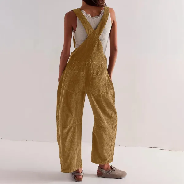 Design Black Corduroy Wide-Leg Overalls Pants - 18