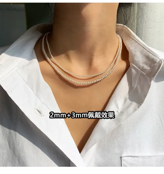 Design Pearl Choker Necklace Set in 2mm, 3mm, and 4mm Sizes White Necklaces Jewelry - 2