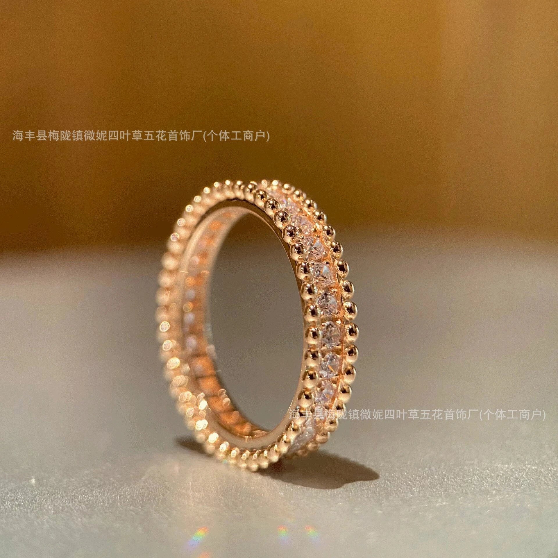 玫瑰金满钻珠珠戒指