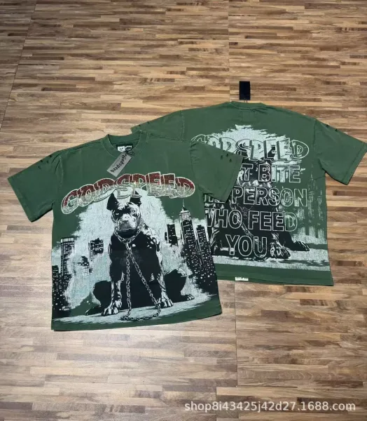 Godspeed Pitbull Graphic Print Army Green T-Shirt - 1