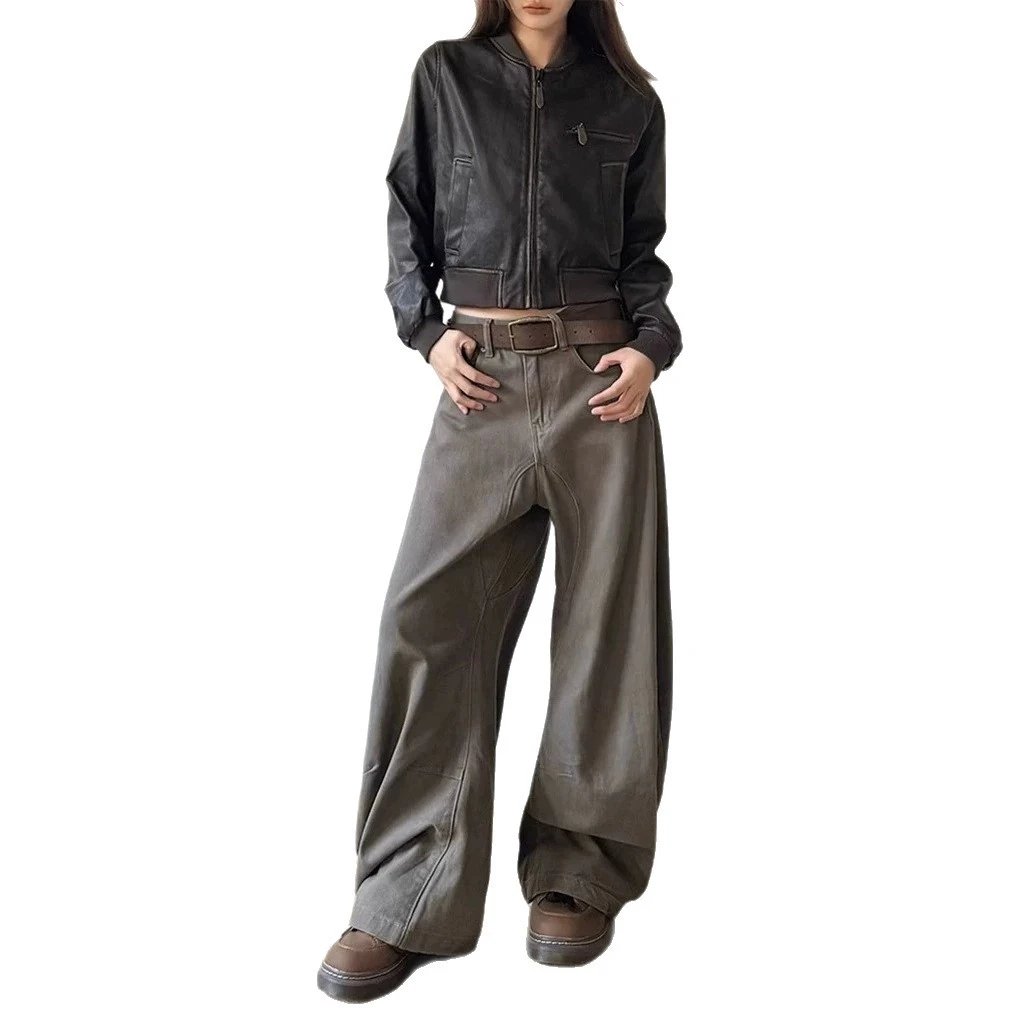 Faux Leather Bomber Jacket Black Cropped Biker Style