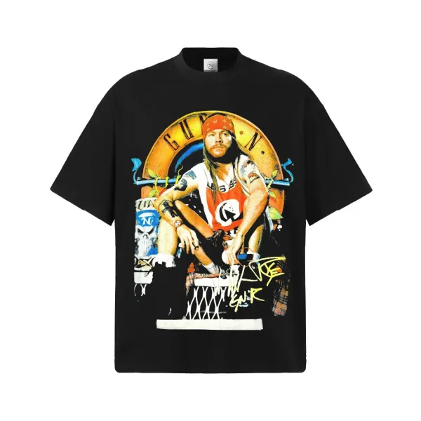 Design Guns N' Roses x Unknown Brand Slash Graphic Black T-Shirt T-Shirts - 1