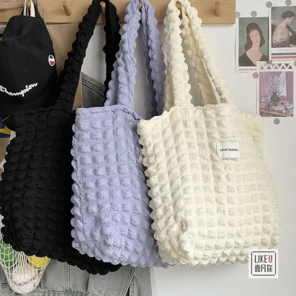 Design LOVE SOZAKKA Ruched Texture Tote Bag Black Handbags - 5