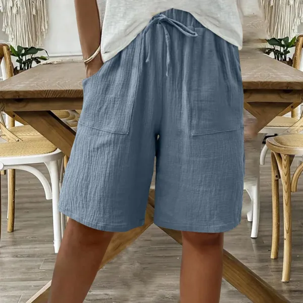 Design Linen-Blend Drawstring Shorts Blue - 1