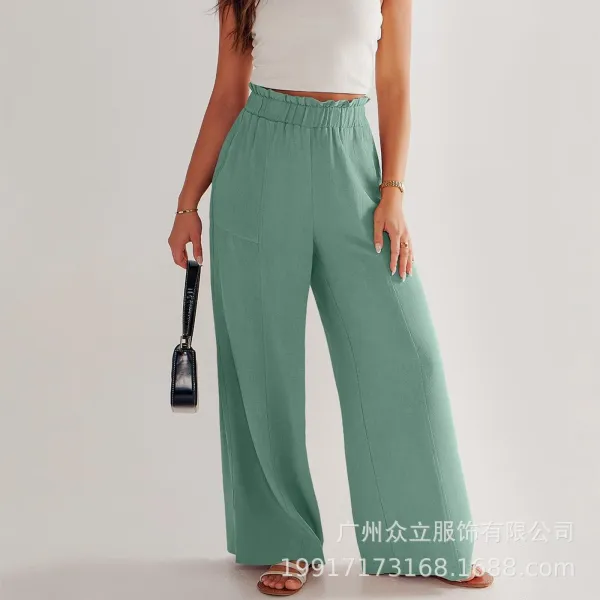 Design Wide-Leg Elastic Waist Pants Olive Green - 15